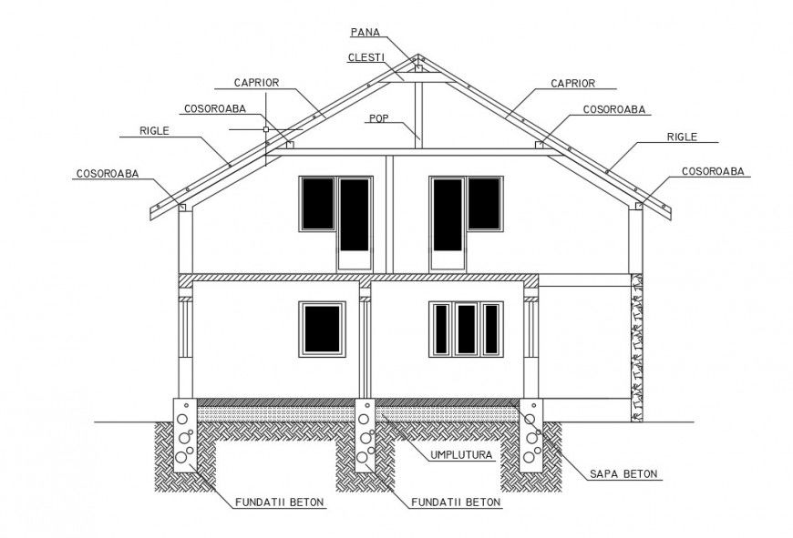 House sectional drawings 2d view layout autocad software file