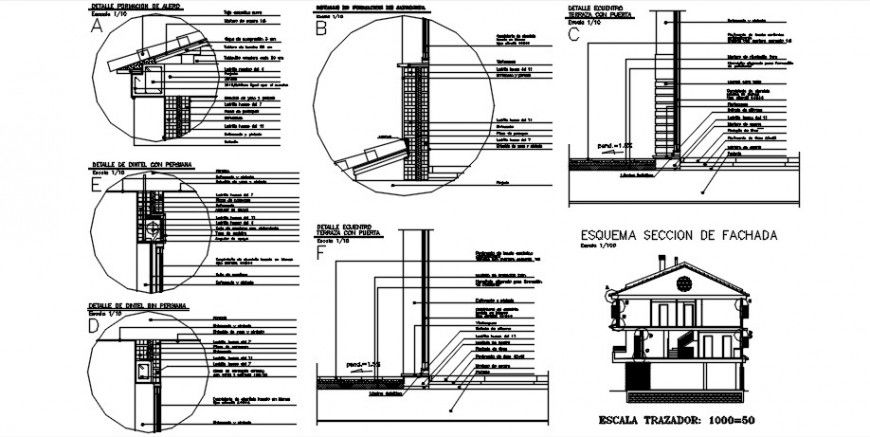 House sectional drawings details with roofing structure dwg file