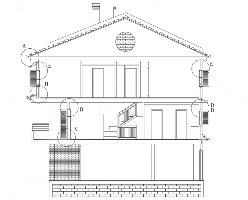 House sections detail 2d view drawing in autocad format