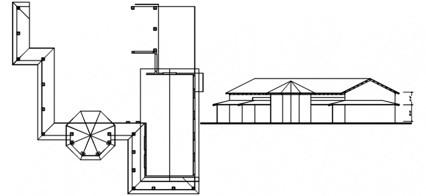 House simple elevation and framing plan details dwg file