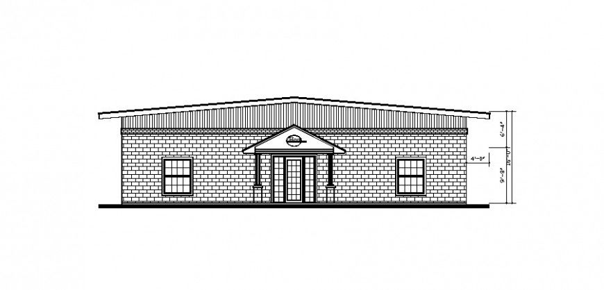 House single story front elevation cad drawing details dwg file