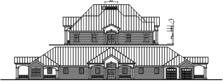 House single story main and back elevation drawing details dwg file
