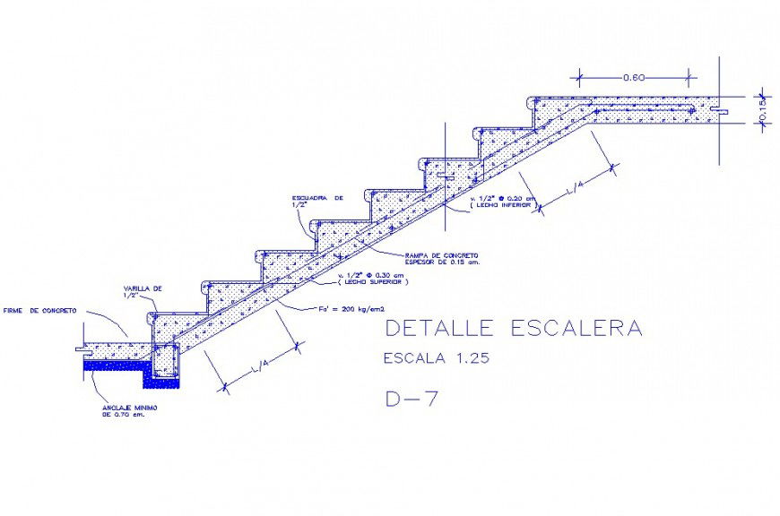 House staircase constructive section auto-cad drawing details dwg file
