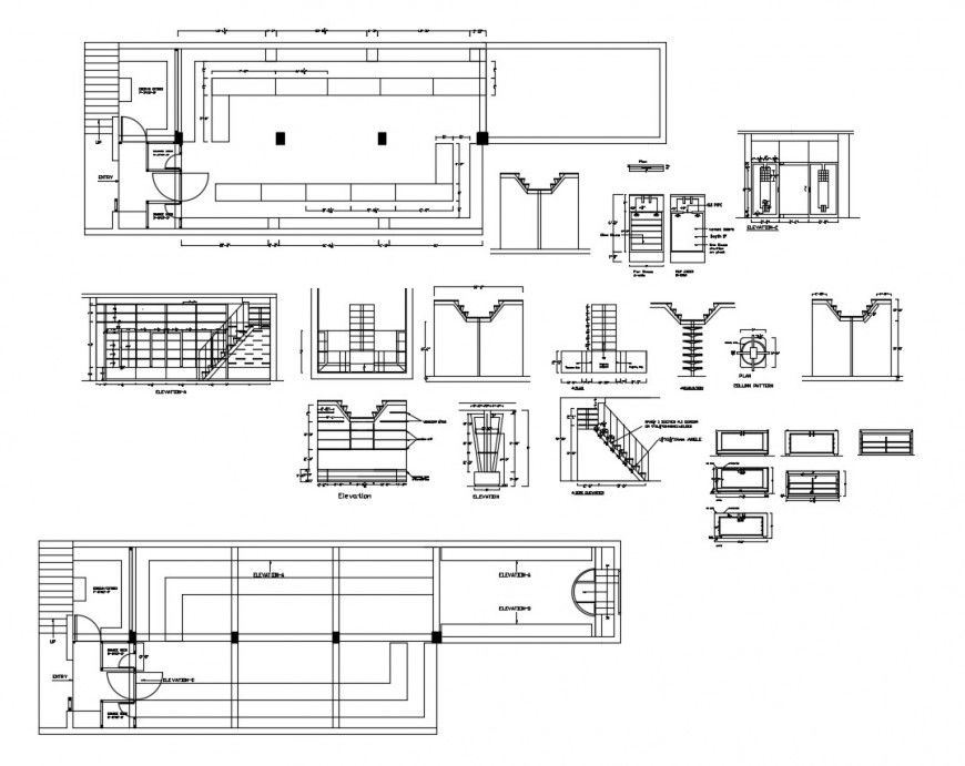 House staircases section and constructive structure cad drawing details dwg file