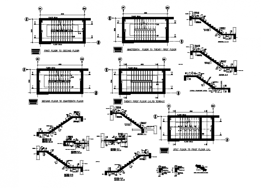 House staircases sections and constructive details dwg file