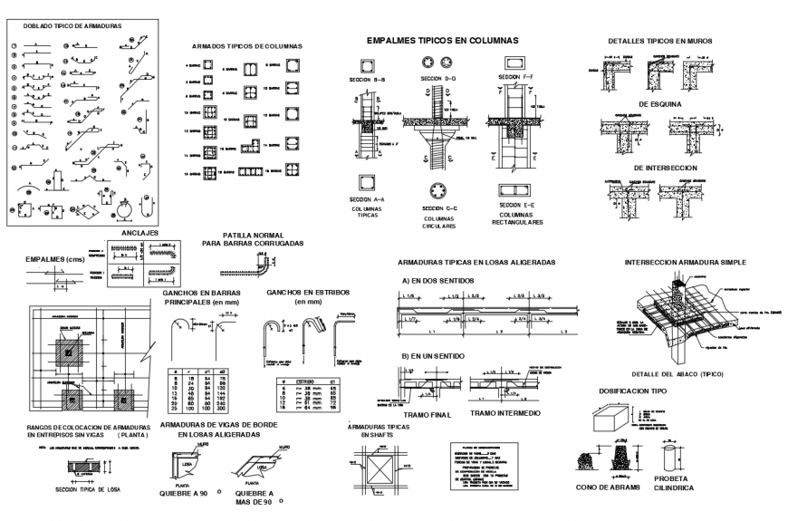 House structure plan of column and hook view with sectional view dwg file