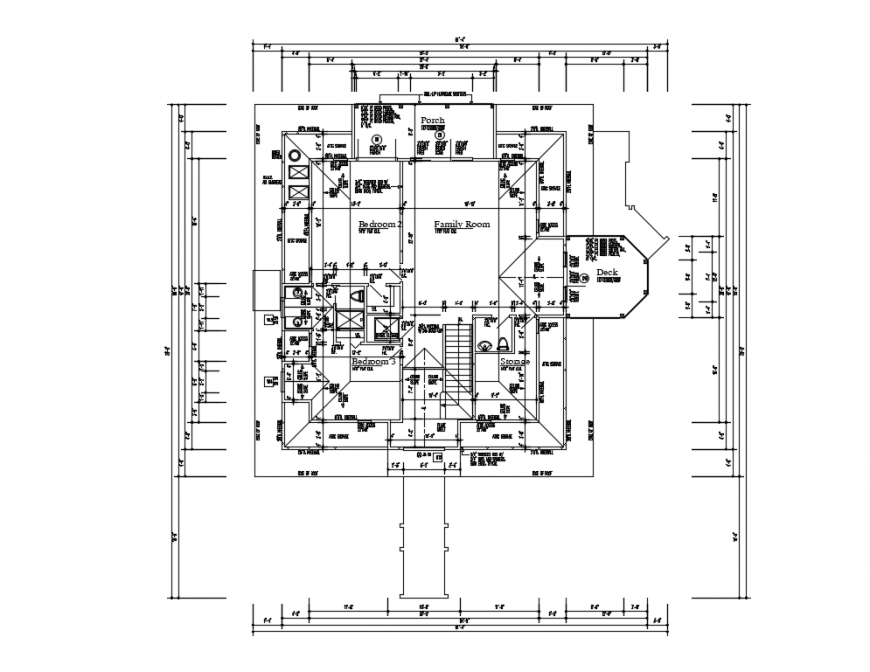 House third floor plan details with framing structure dwg file