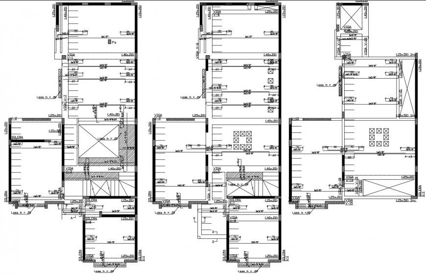 House three story-all floors framing plan structure drawing details dwg file