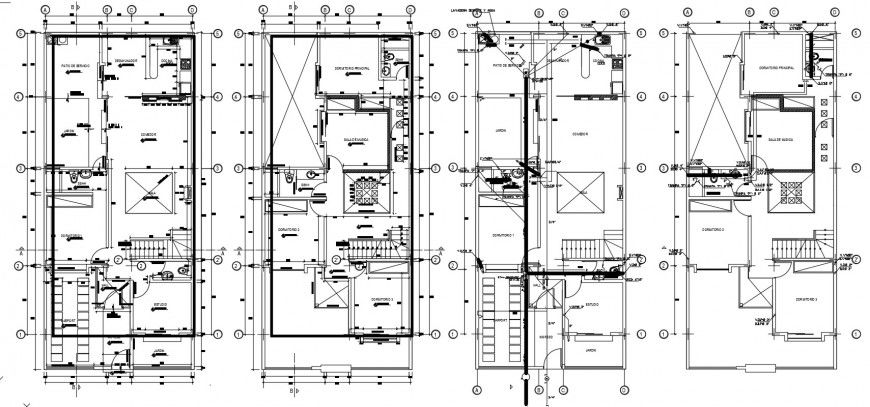 House three story floor plan distribution drawing details dwg file