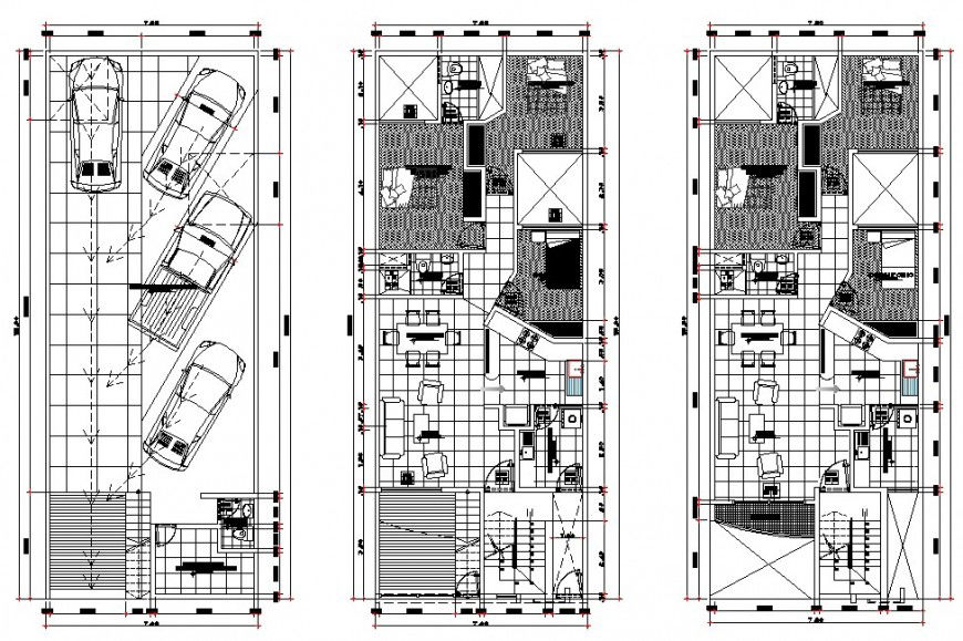 House three story three floor distribution plan cad drawing details dwg file
