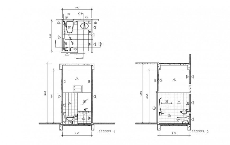 House toilet and bathroom section and sanitary installation cad drawing details dwg file
