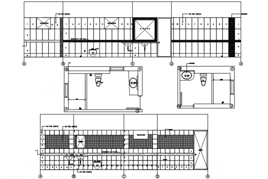 House toilet front and back section, plan and installation details dwg file