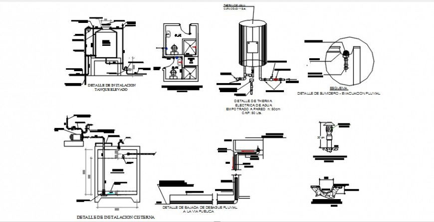 House toilet plan, sections and installation cad drawing details dwg file