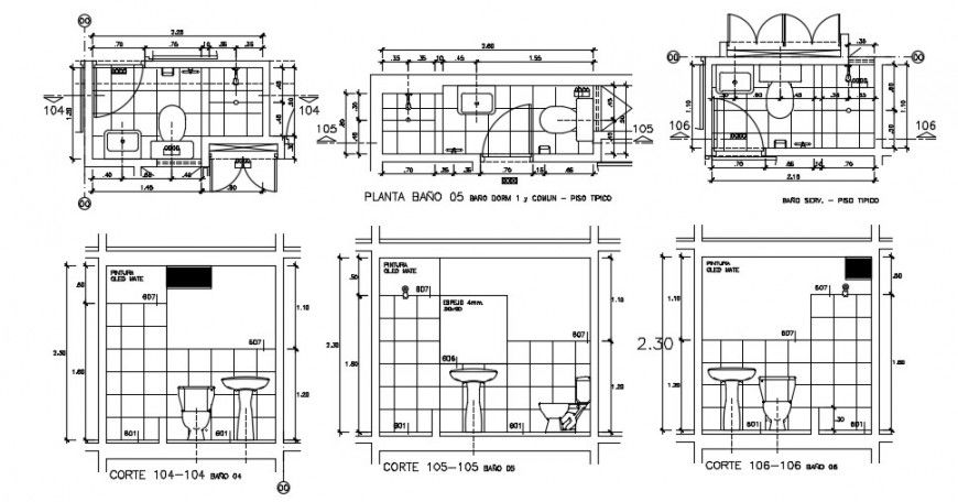 House toilet sections, plan and installation drawing details dwg file