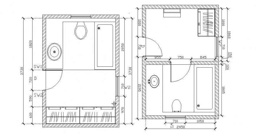 House toilet top view plan and sanitary installation drawing details dwg file
