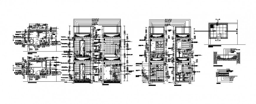 House toilets constructive section, plan and installation cad drawing details dwg file