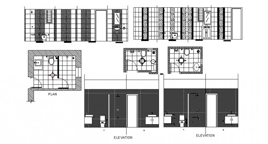 House toilets elevation, section, plan and installation cad drawing details dwg file