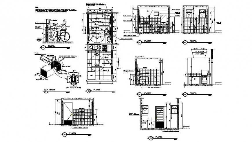 House toilets for handicapped elevation, section and sanitary installation drawing details dwg file