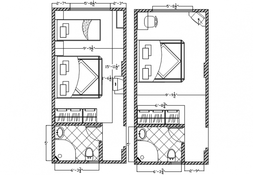 House two bedroom layout plan and furniture cad drawing details dwg file