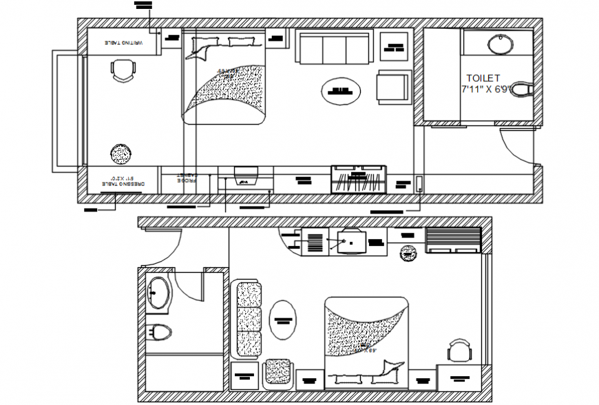 House two bedrooms layout plan cad drawing details dwg file
