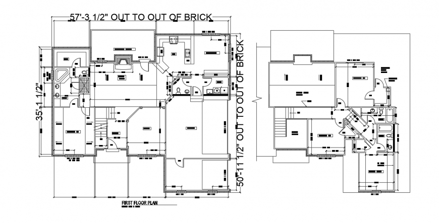 House two floor layout plan cad drawing details dwg file