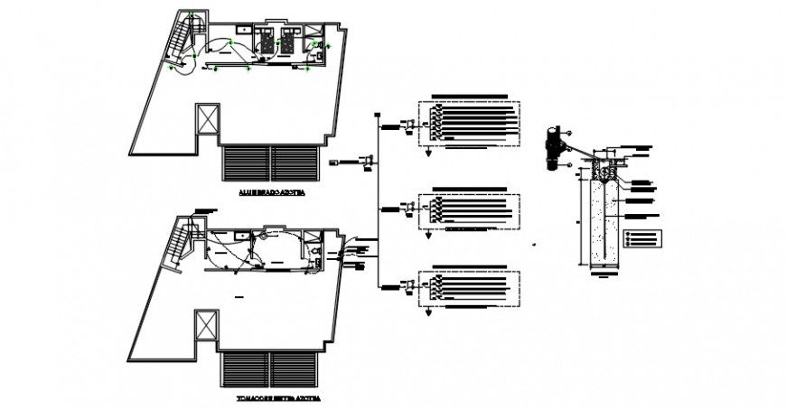 House two floors plan and electrical installation details dwg file