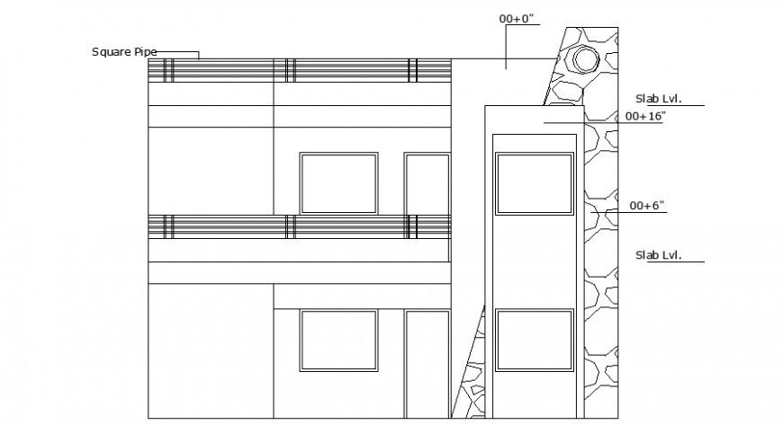 House two level back elevation cad drawing details dwg file