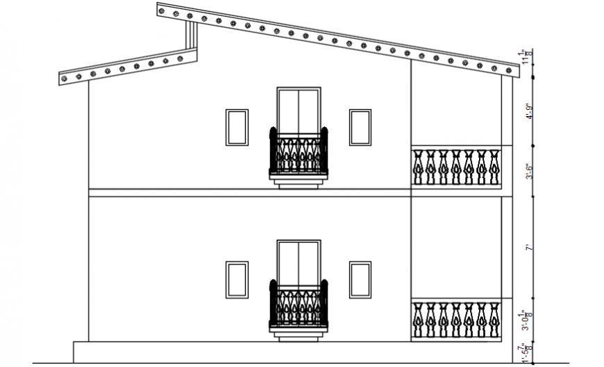 House two level back side sectional drawing details dwg file
