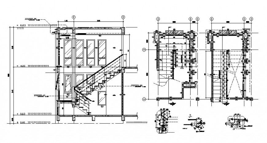 House two level constructive section and structure drawing details dwg file
