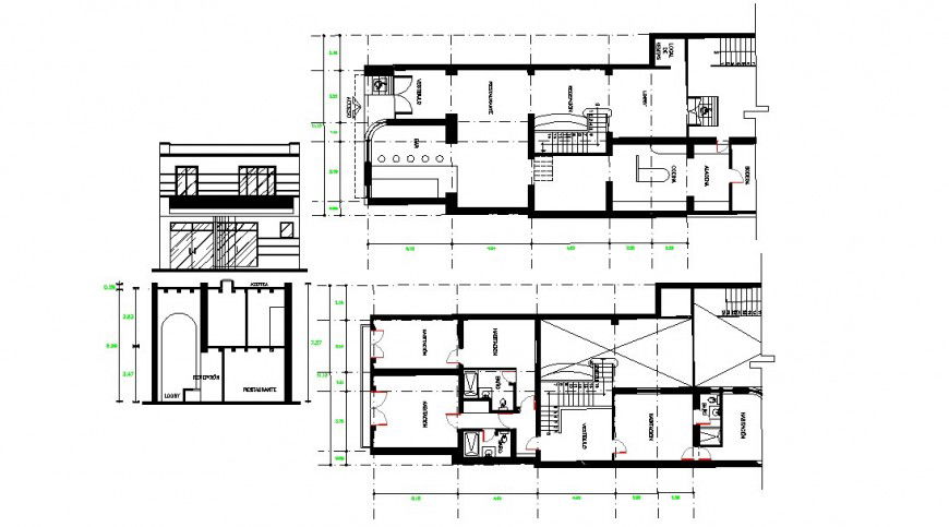 House two level elevation, section and floor plan cad drawing details dwg file