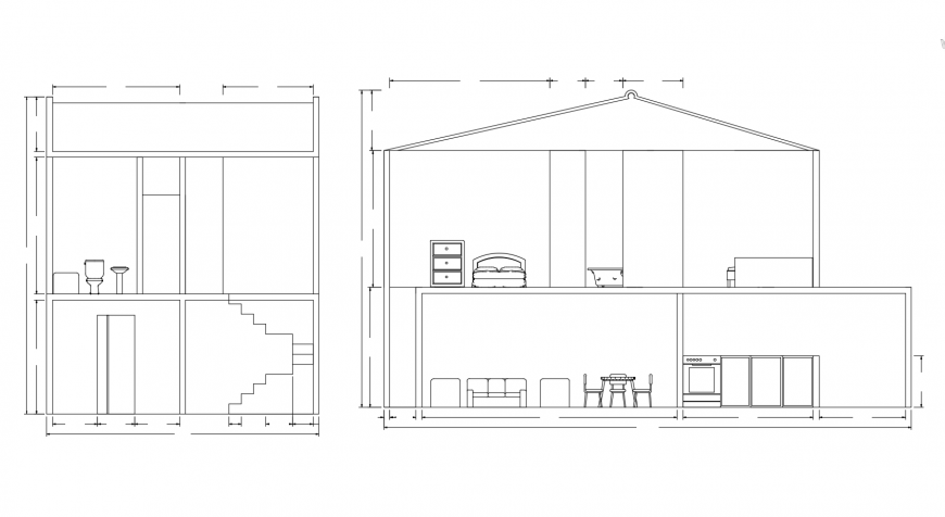 House two level main and side section cad drawing details dwg file