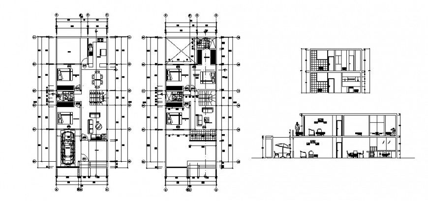 House two story elevation, section and floor distribution cad drawing details dwg file