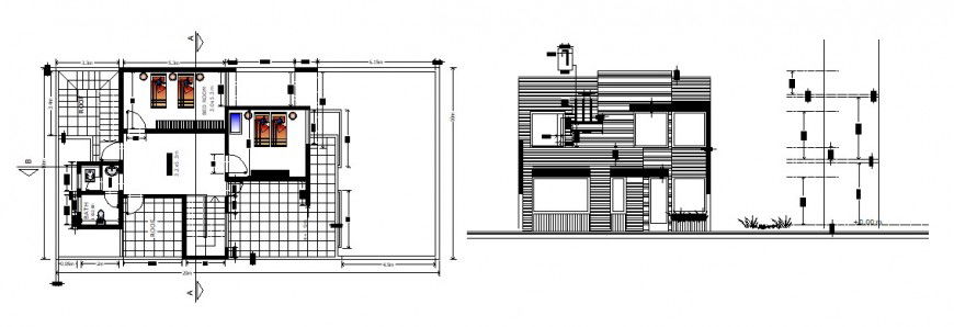 House two story elevation and layout plan cad drawing details dwg file