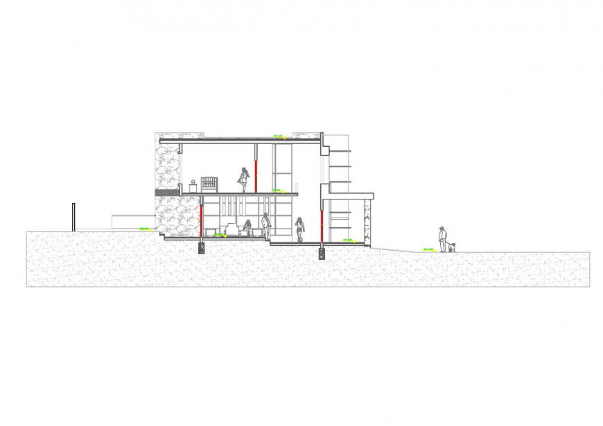 House two story facade section cad drawing details dwg file