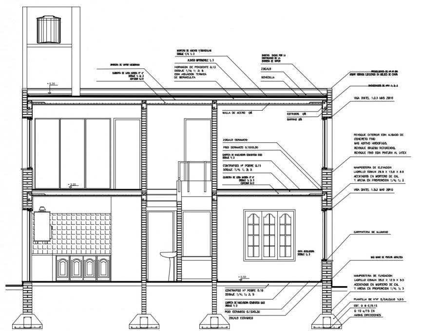 House two story front constructive section drawing details dwg file