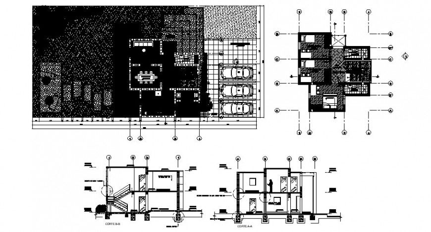 House two story main and back section and distribution plan cad drawing details dwg file