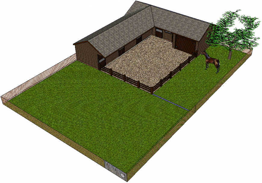 House type horse stable 3d drawing details dwg file