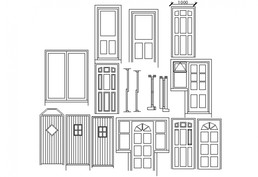 House windows 2d elevation blocks cad drawing details dwg file