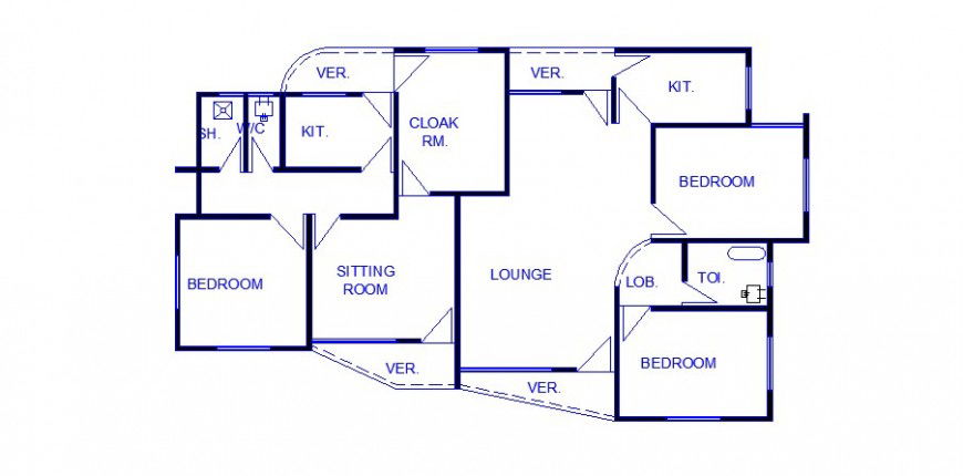 House with three bedroom general layout plan cad drawing details dwg file