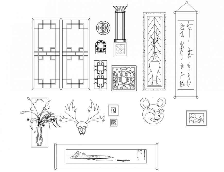 Household and decorative equipment blocks cad drawing details dwg file