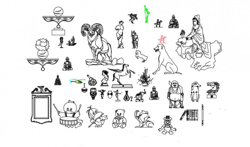 Household decorative equipment, toys and sculpture elevation blocks details dwg file