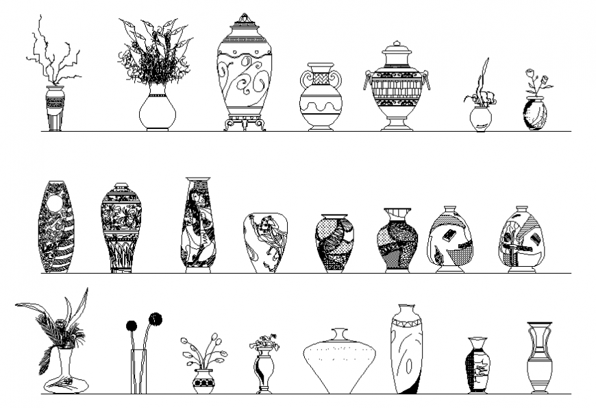 Household decorative flower vase blocks cad drawing details dwg file
