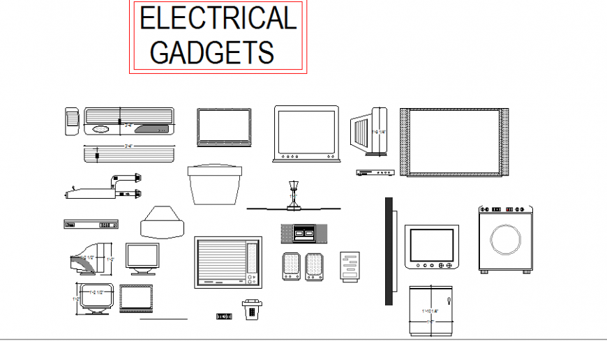 Household electrical gadgets blocks cad drawing details dwg file