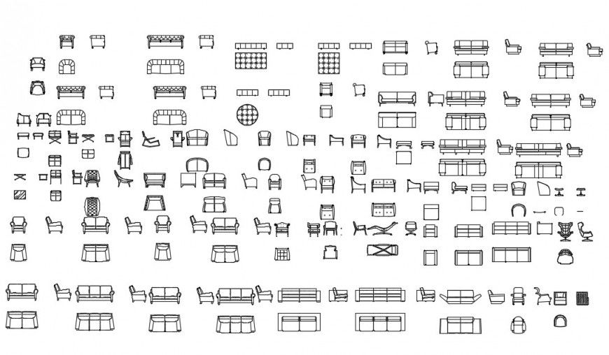 Household furniture blocks drawings detailing 2d view dwg file