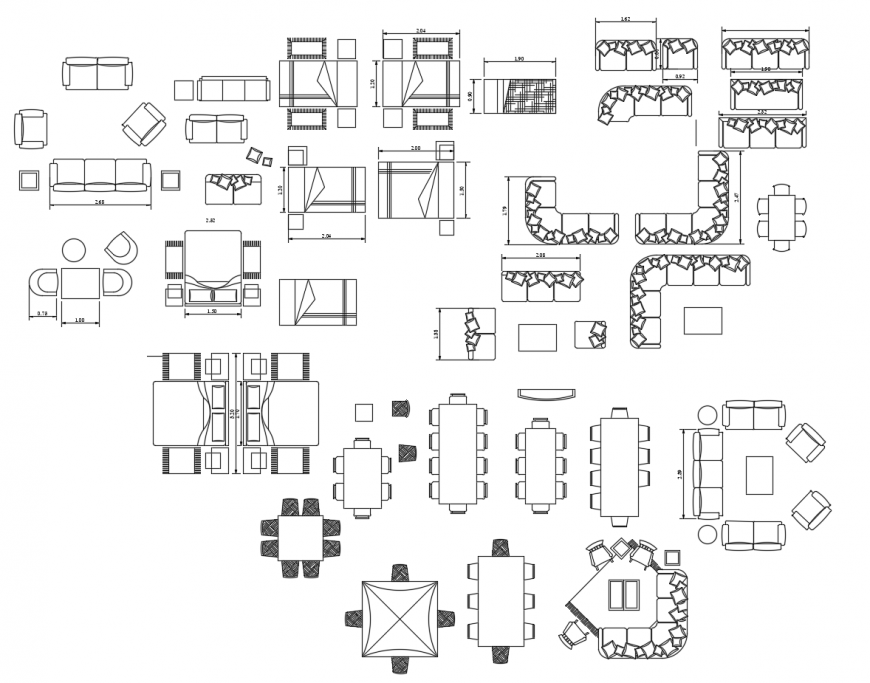 Household furniture units detail 2d view autocad file