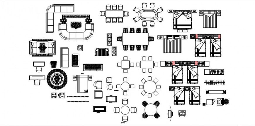 Household furniture units library drawings detail in autocad