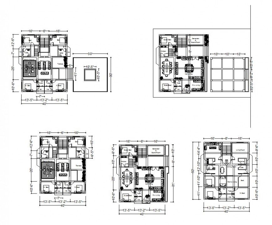 Houses floor plan in auto cad file