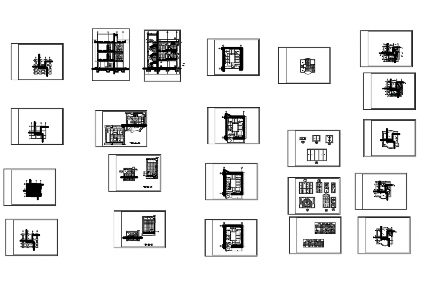 Housing apartment building elevation, section and plan details dwg file