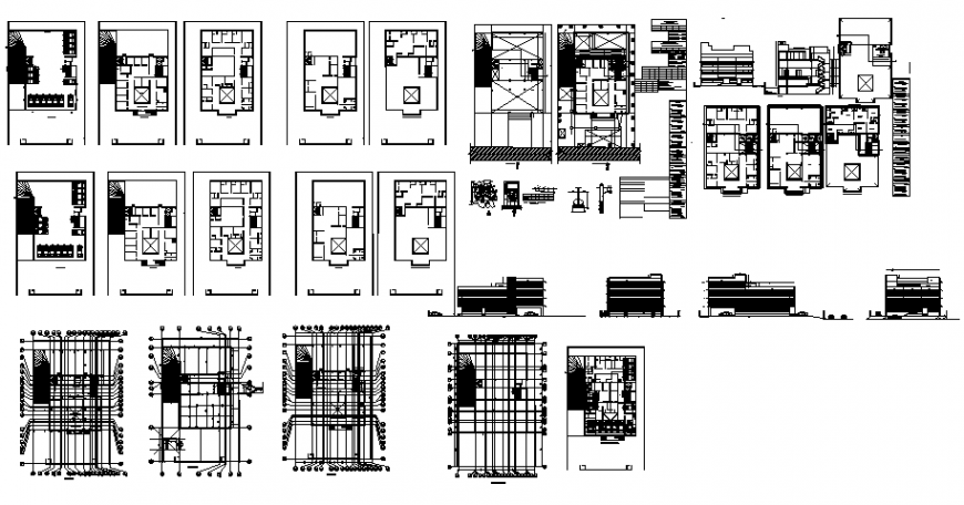 Housing apartment building multi-family elevation, section, floor plan and auto-cad details dwg file