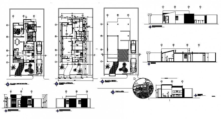 Housing apartment details plan and sectional drawing in autocad software